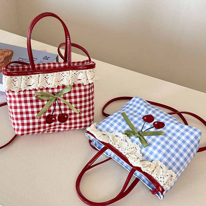 Women Bags Luxury Brands - レディースショルダーバッグ韓国チェック柄ポルカクロスボディバッグドットボウかわいい甘い多用途新しいハンドバッグ高級ブランド高品質