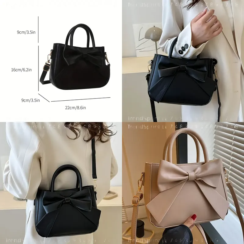 Women Bags For Work - エレガントな黒のリボンハンドバッグ、ゴールドの金具と取り外し可能なストラップ付き、女性用、日常の仕事や旅行に最適なファッショナブルなショルダーバッグ