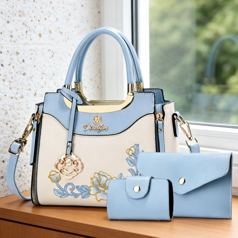 Women Bags For Work - 高品質な刺繍入りハンドバッグ3点セット。毎日の外出、デート、仕事に最適です。 ファッショナブルで多用途なカラーブロックデザイン