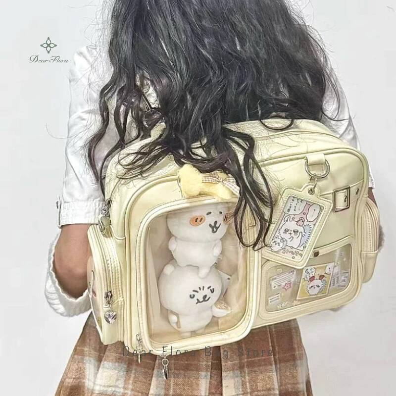 Women Bags Medium Size - Y2K風のかわいいイタバッグ、コンサート用大容量バックパック、ロリータガール向け透明ショルダーバッグ、DIYバッジディスプレイ、カジュアルクロスボディバッグ