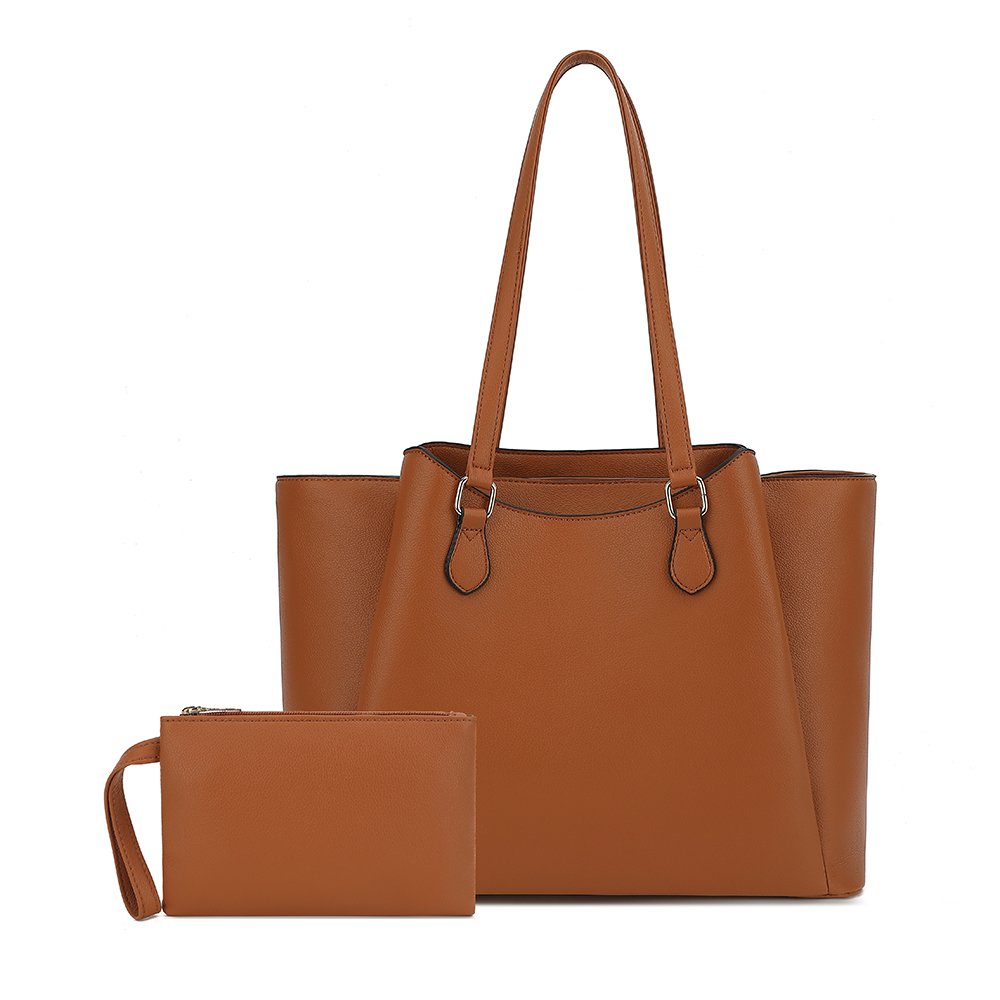 Women Bags Office - 女性用トートバッグ、ポーチ付き大型PUレザーショルダーハンドバッグ、13.5インチのラップトップ用ワークトラベルショッパーバッグ、ブラウン、オフィス用