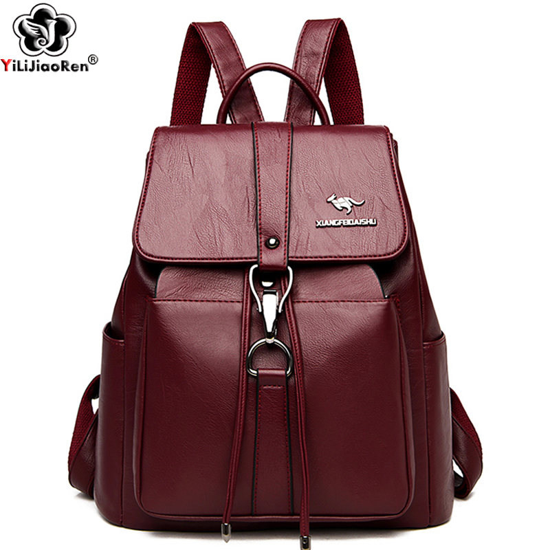 Women Bags Medium Size - 抗盗難バックパック女性のショルダーバッグ有名なブランドレザーバックパック女の子大容量スクールバッグ女性バックパック
