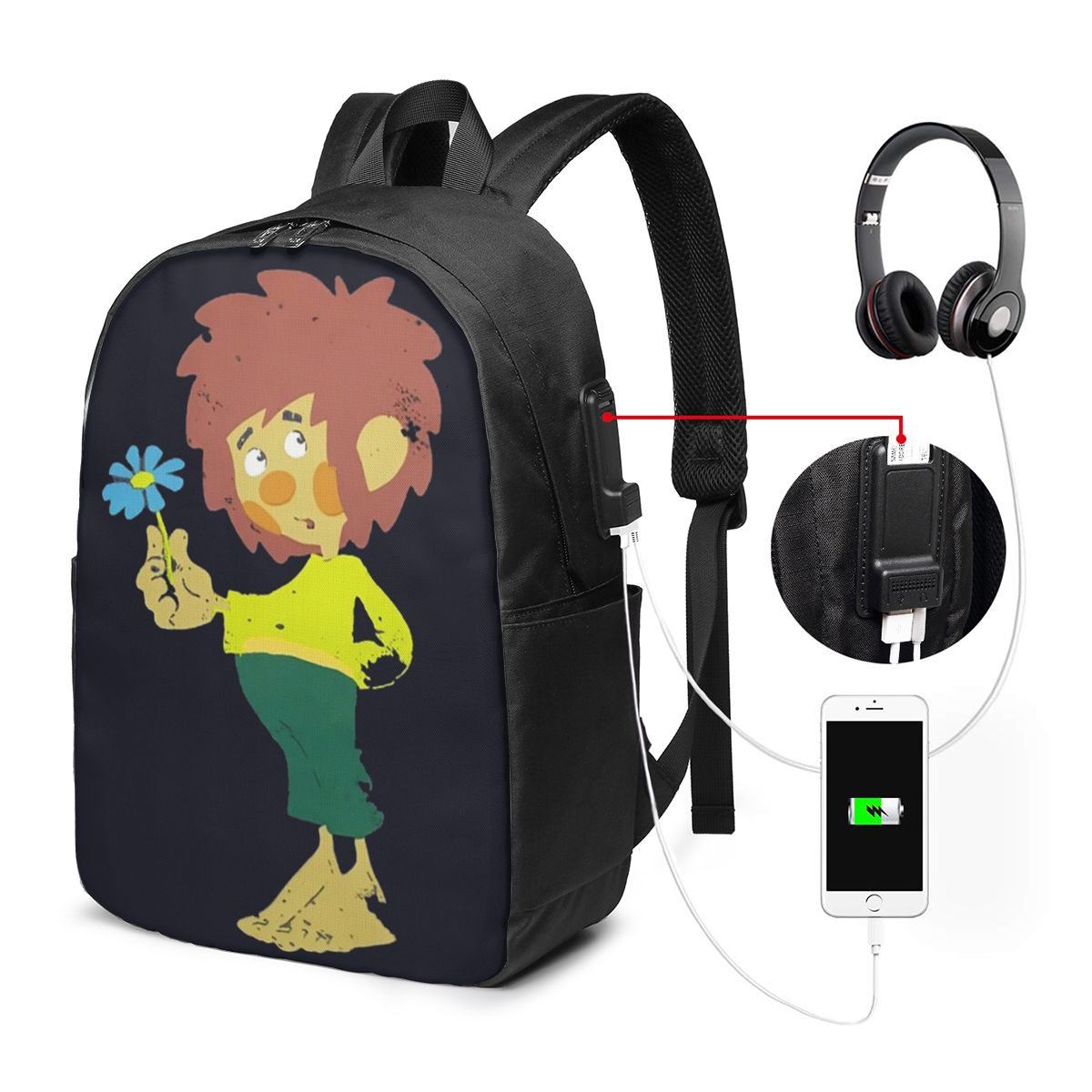 Women Bags Laptop - Pumuckl Blume - フィギュアバックパック トラベルノートブックバッグ コンピューター