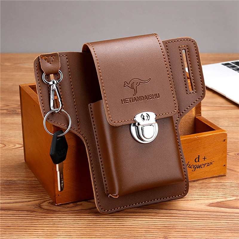 Saddle Bag Leather - 男性用携帯電話ベルトバッグ、携帯電話ループホルスター、携帯電話ポーチ財布、高品質多機能PUレザー携帯電話ケース
