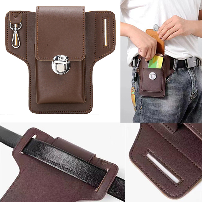 Saddle Bag Leather - 男性用多機能合成皮革ウエストバッグ、携帯電話財布、屋外旅行、スポーツbumポーチ、ファッション