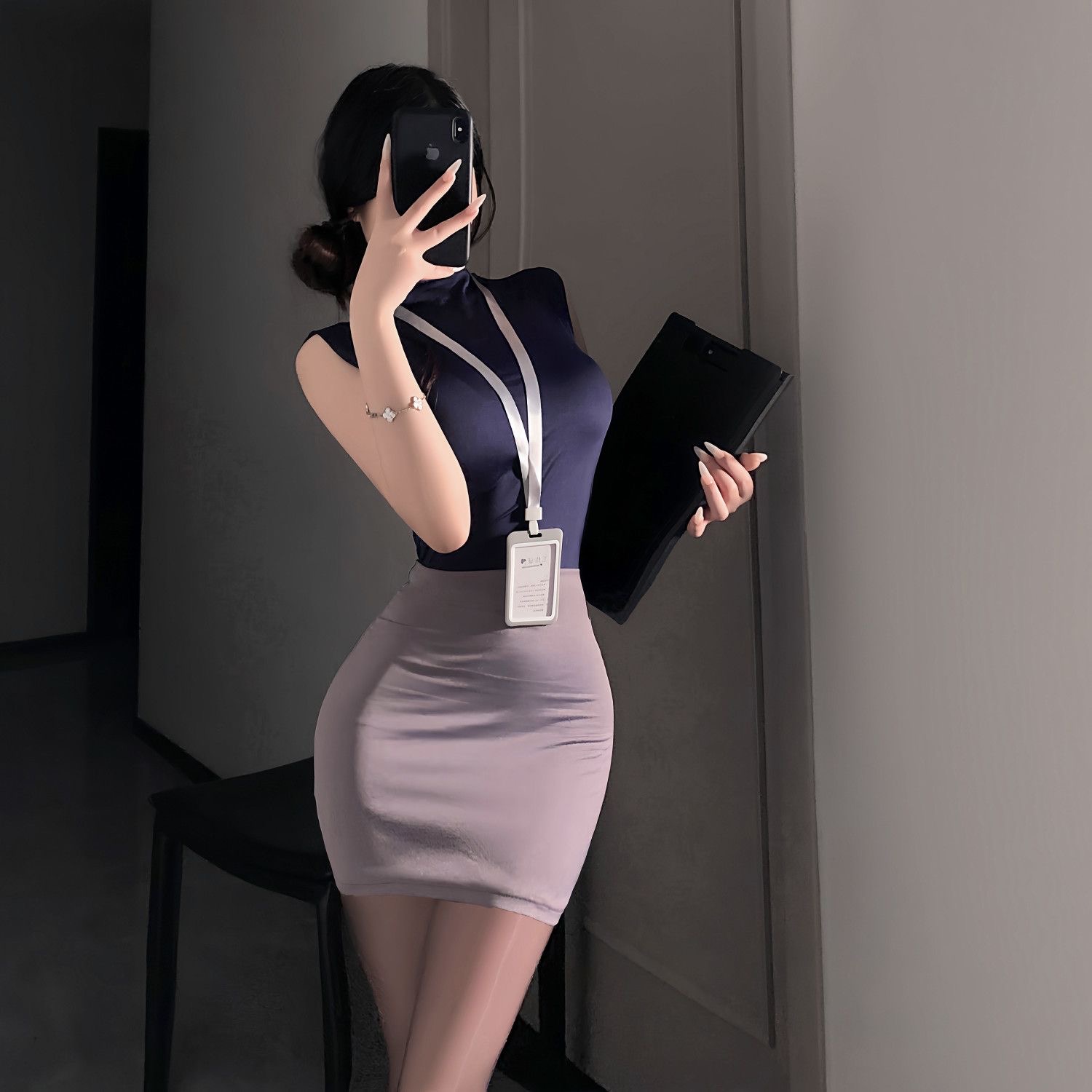 Women Bags Office - スイートスカートセット OLセクシー純情風秘書バッグヒップツーピーススカートセット客室乗務員ユニフォームナイトクラブドレス