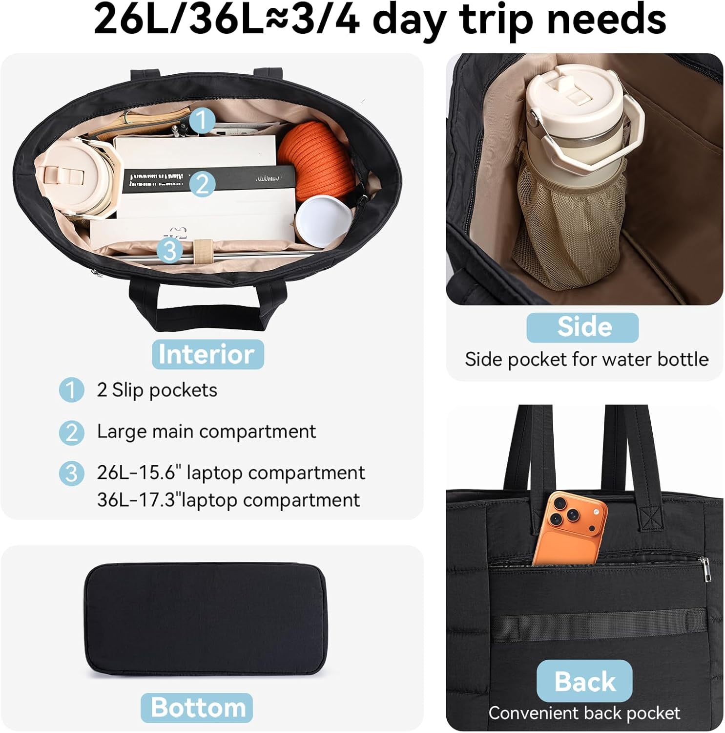 女性用パファートートバッグ、軽量パフィーショルダーバッグ、旅 - Women Bags For Work のレビューと価格