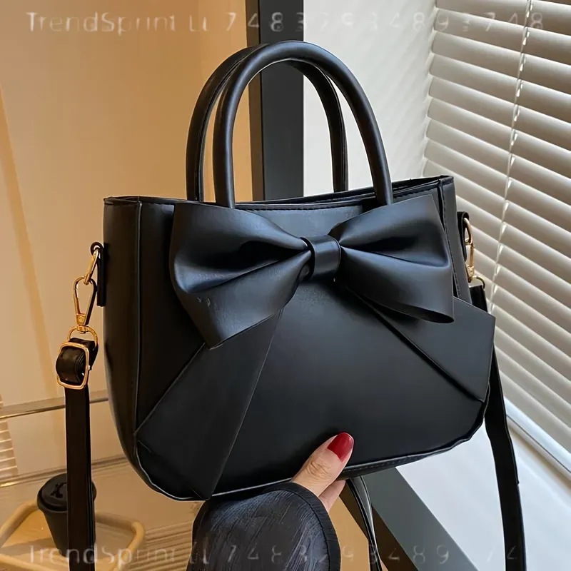 エレガントな黒のリボンハンドバッグ、ゴールドの金具と取り外し - Women Bags For Work のレビューと価格