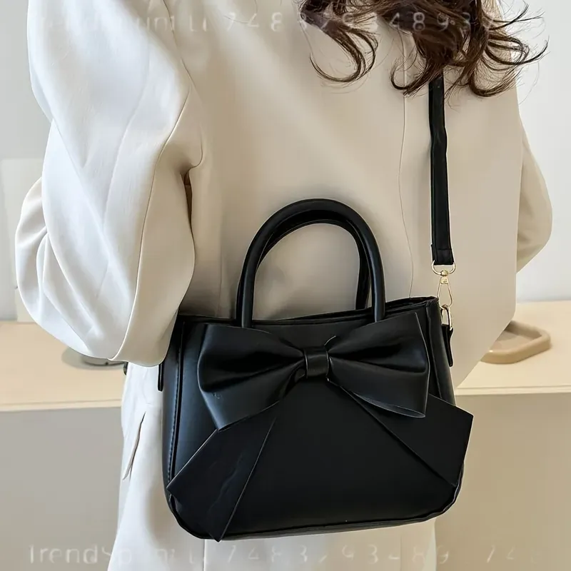 エレガントな黒のリボンハンドバッグ、ゴールドの金具と取り外し - Women Bags For Work のレビューと価格