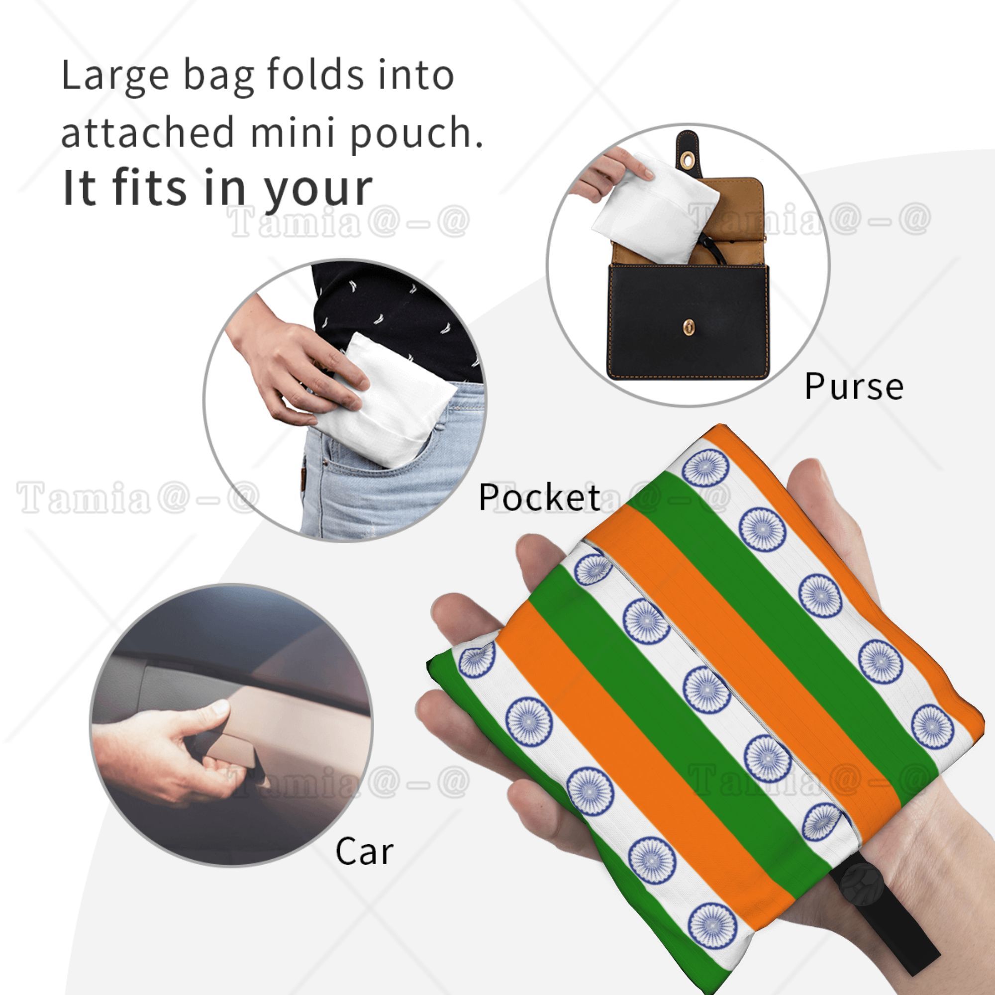 再利用可能なインド国旗柄ショッピングバッグ 女性用トートバッ - Women Bags India のレビューと価格