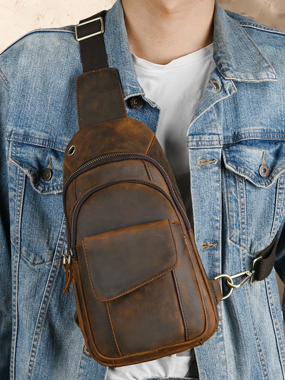 デザイナー高級多機能男性チェストバッグ大容量アウトドア男性ス - Saddle Bag Leather のレビューと価格