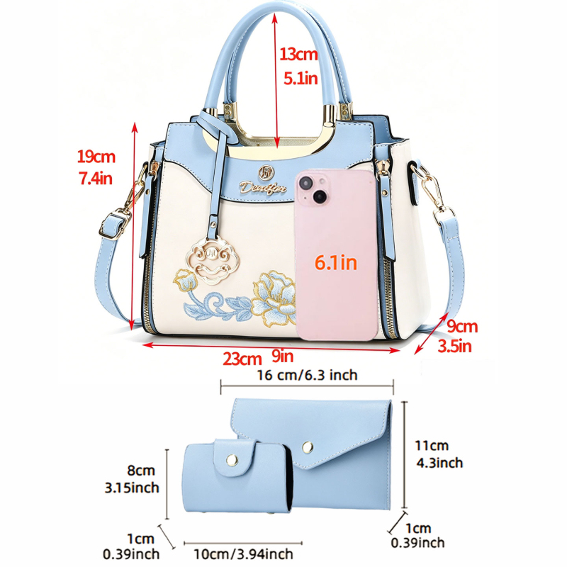 高品質な刺繍入りハンドバッグ3点セット。毎日の外出、デート、 - Women Bags For Work のレビューと価格
