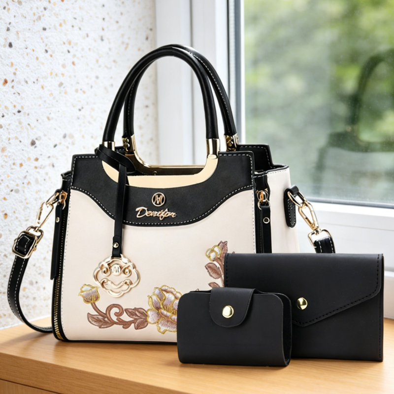 高品質な刺繍入りハンドバッグ3点セット。毎日の外出、デート、 - Women Bags For Work のレビューと価格