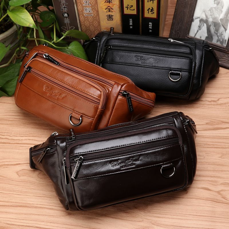 男性ウエストファニーバッグスリングチェストバッグ本革カジュア - Saddle Bag Leather のレビューと価格