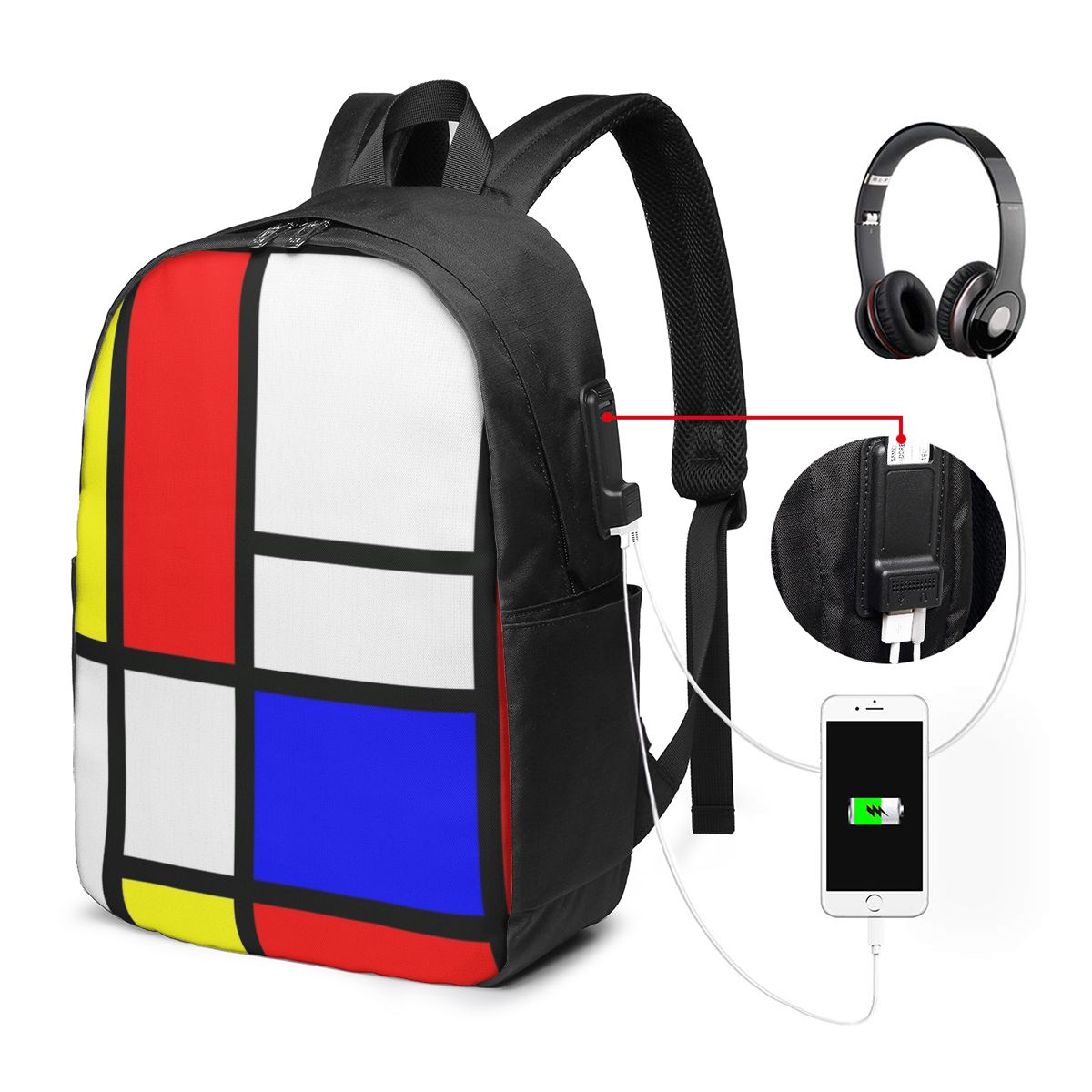 ピエト・モンドリアン構成バックパック旅行ノートブックバッグコ - Women Bags Laptop のレビューと価格