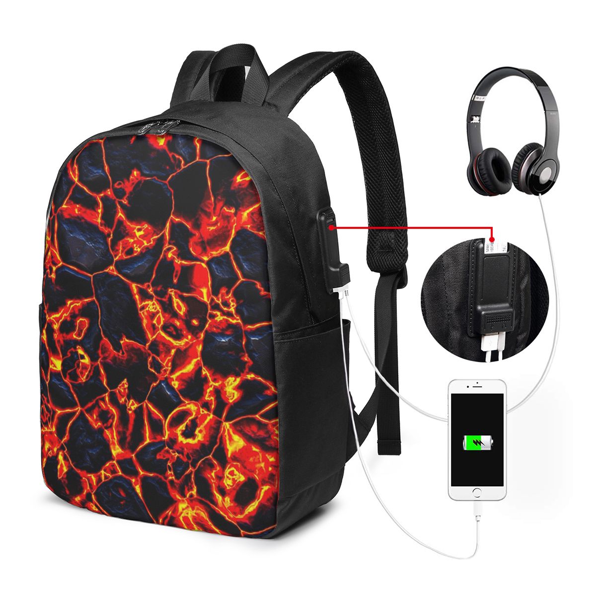 マグマ火山溶岩火災バックパック旅行ノートブックバッグコンピュ - Women Bags Laptop のレビューと価格