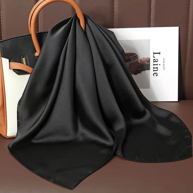 高級無地シルクスクエアスカーフ女性用ソフトサテン馬毛ヘアバン - Women Bags Office のレビューと価格