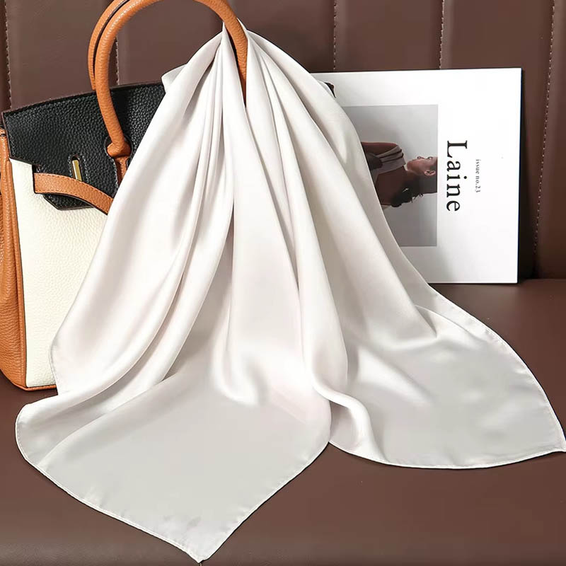 高級無地シルクスクエアスカーフ女性用ソフトサテン馬毛ヘアバン - Women Bags Office のレビューと価格