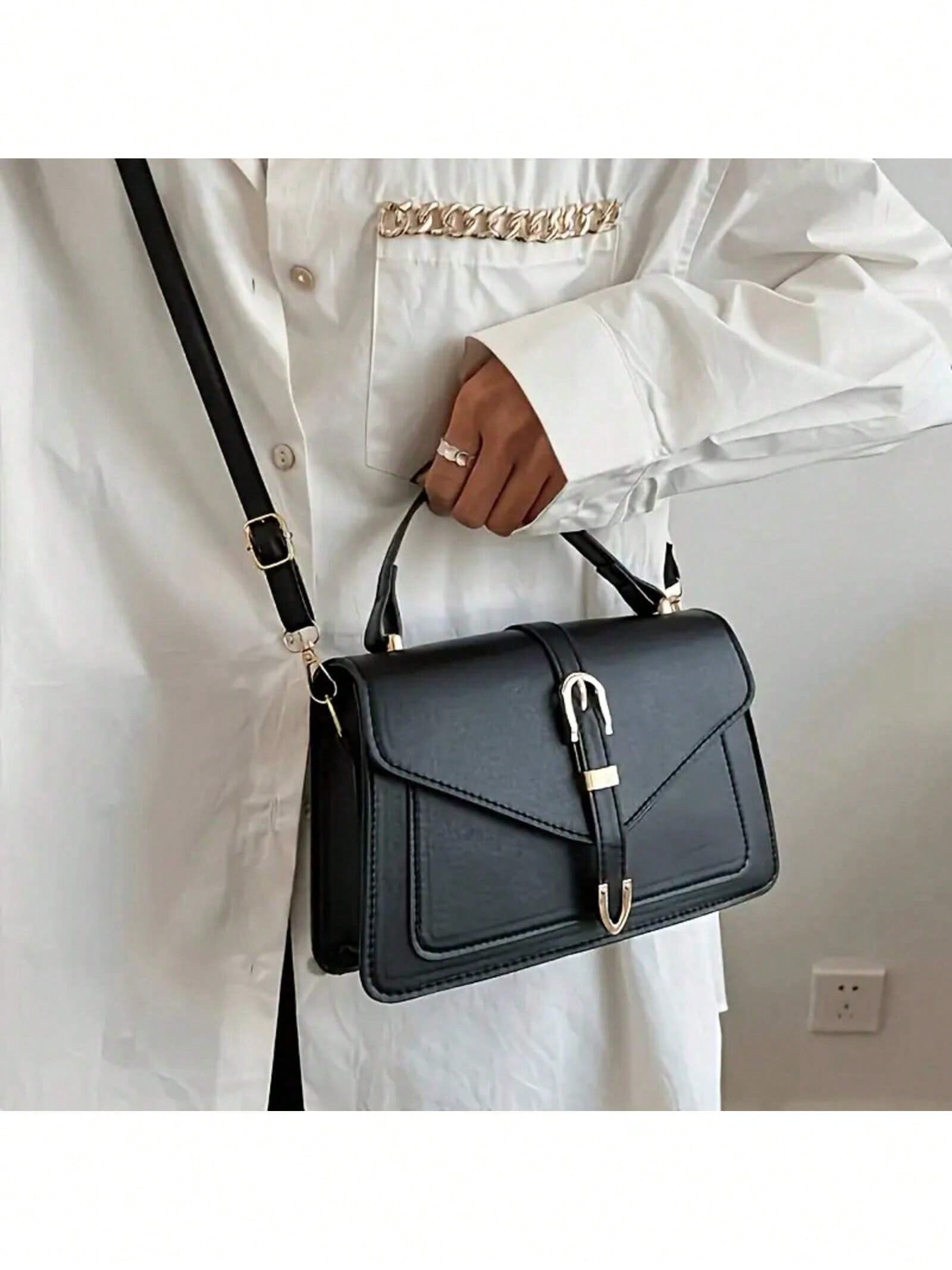 女性用PUレザーハンドバッグ エレガントなフラップスクエアシ - Women Bags Office のレビューと価格