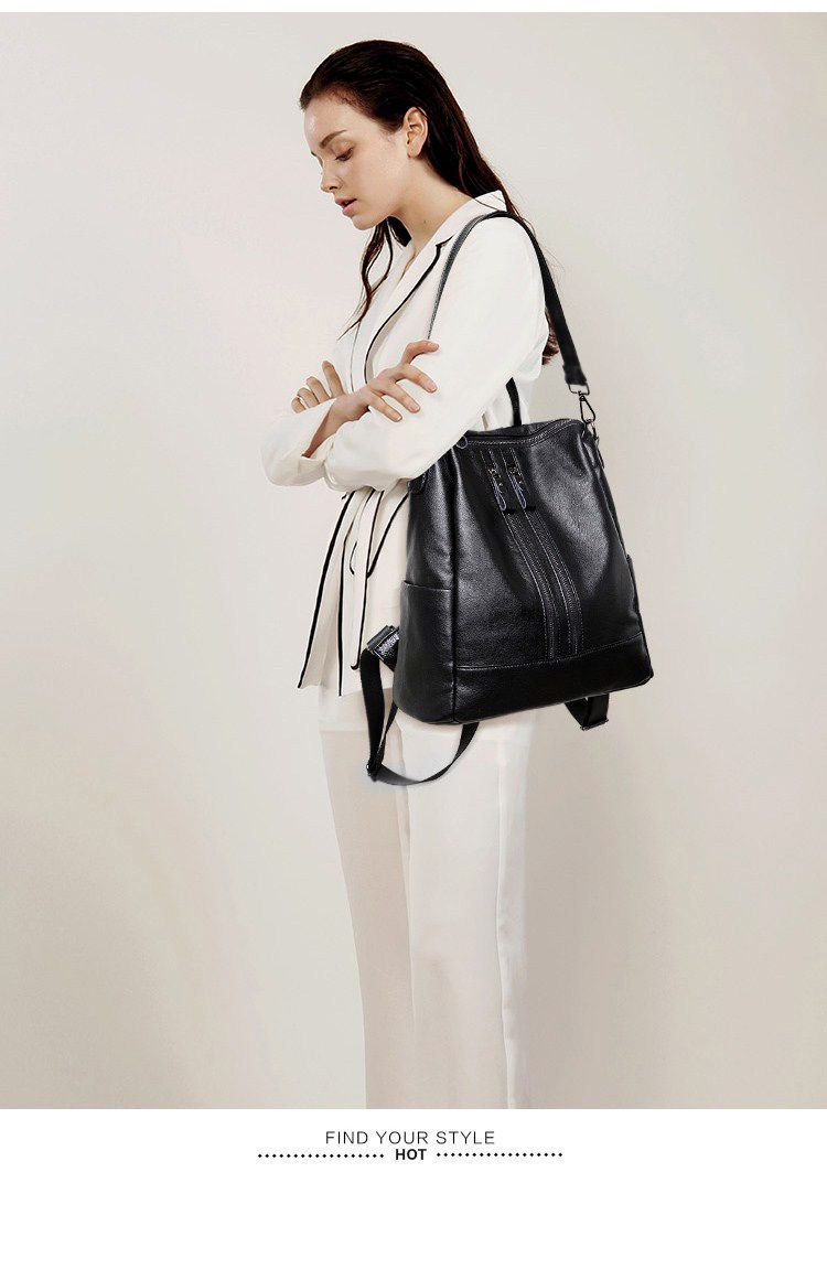 女性ソフトレザーバックパックスクールブラックカジュアル多機能 - Women Bags Office のレビューと価格