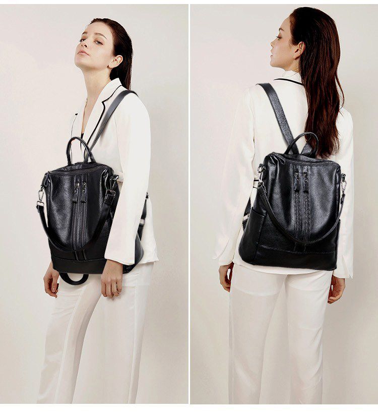 女性ソフトレザーバックパックスクールブラックカジュアル多機能 - Women Bags Office のレビューと価格