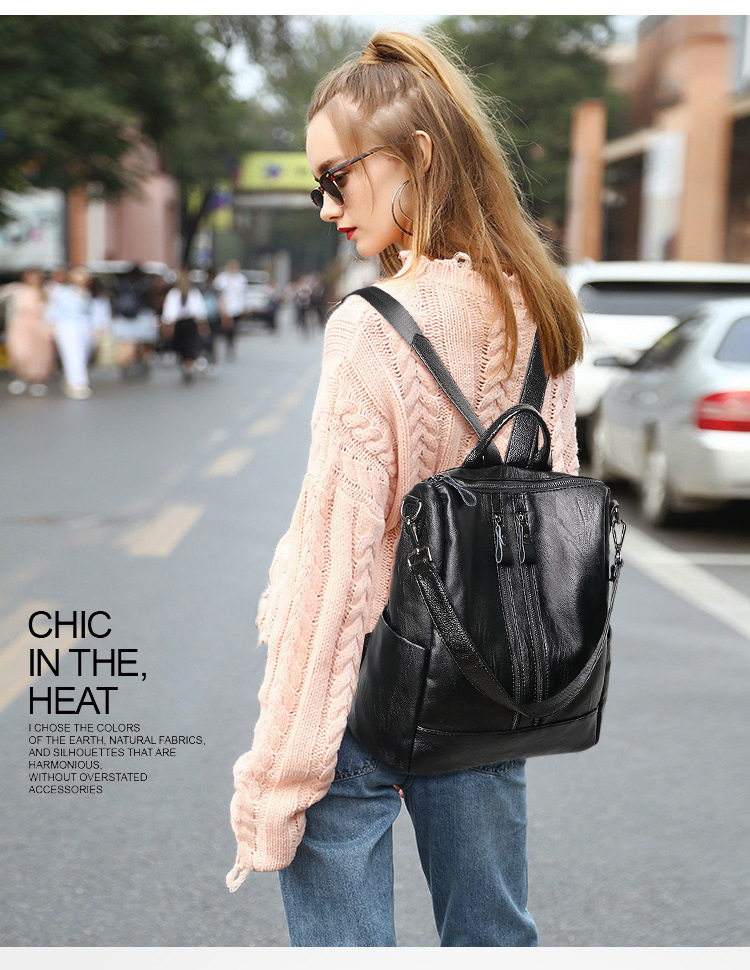 女性ソフトレザーバックパックスクールブラックカジュアル多機能 - Women Bags Office のレビューと価格