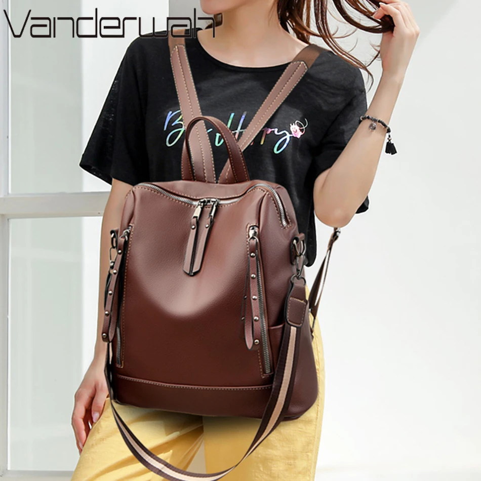 デラックスブランドのソフトレザーバックパック,防水,プレッピ - Women Bags Luxury Brands のレビューと価格