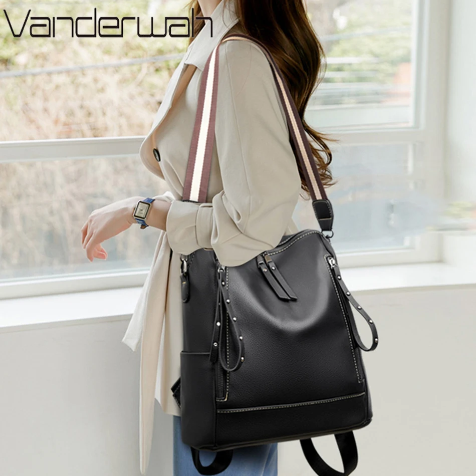 デラックスブランドのソフトレザーバックパック,防水,プレッピ - Women Bags Luxury Brands のレビューと価格