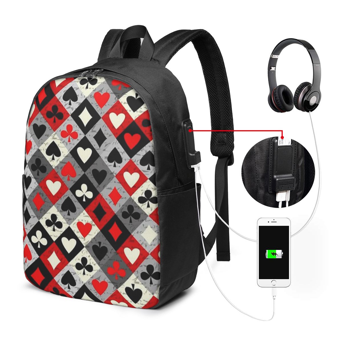 トランプポーカープリントバックパック旅行ノートブックバッグコ - Women Bags Laptop のレビューと価格