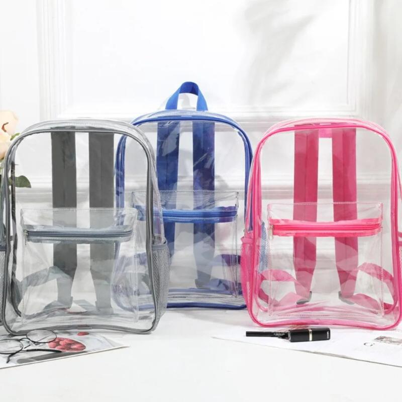 トラベルビジュアルバックパック大容量防水ショルダーバッグ透明 - Women Bags Medium Size のレビューと価格